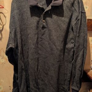 Faded Glory Men's Dark Charcoal Waffle Knit Long-Sleeve Polo